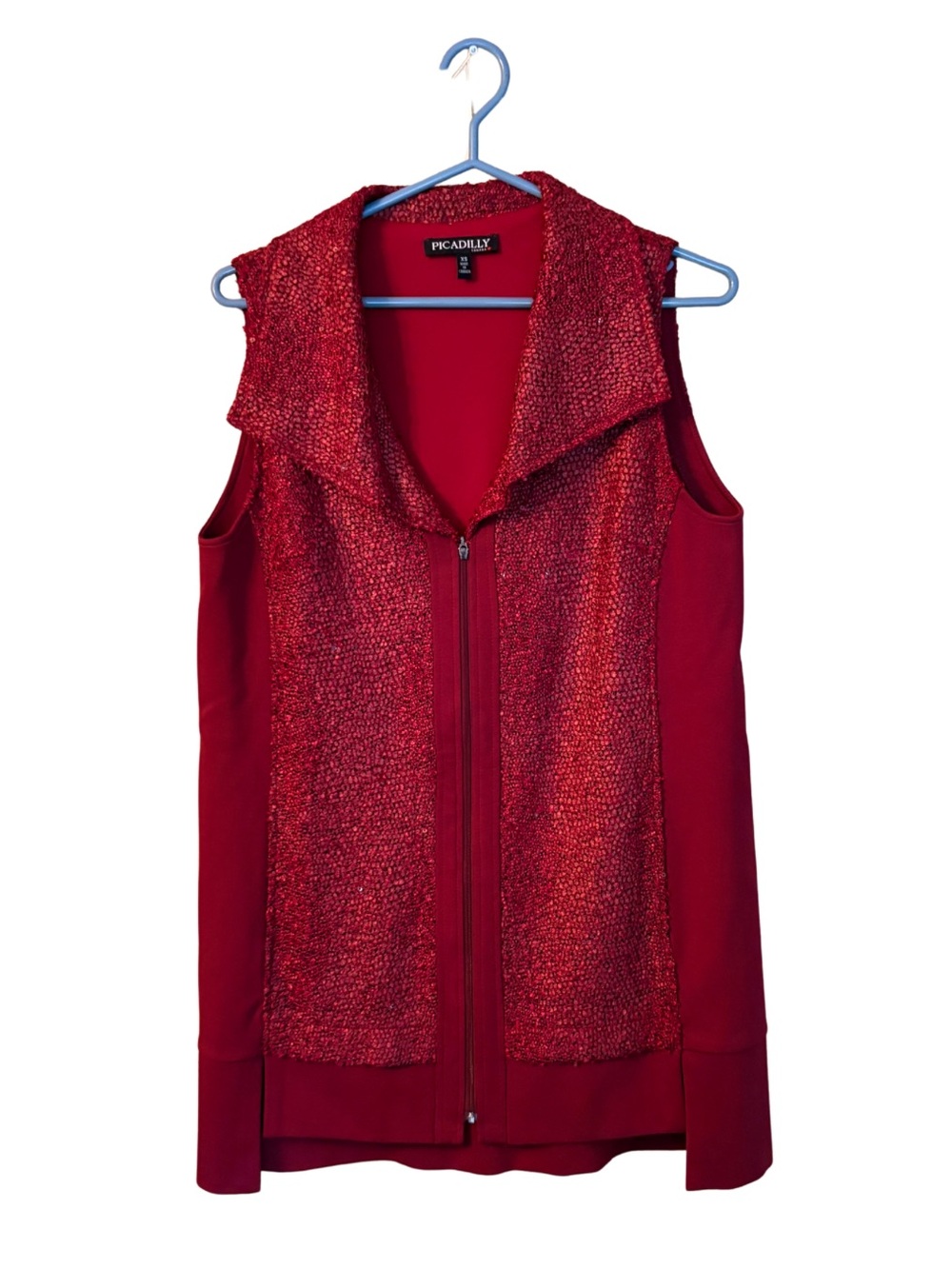 NWT Piccadilly Canada Red Sequin Vest Size XS Collared Zip Up Pockets